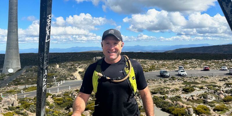 Catholic leadership expert Jonathan Doyle on the summit of Mt. Wellington Tasmania on his recent speaking tour