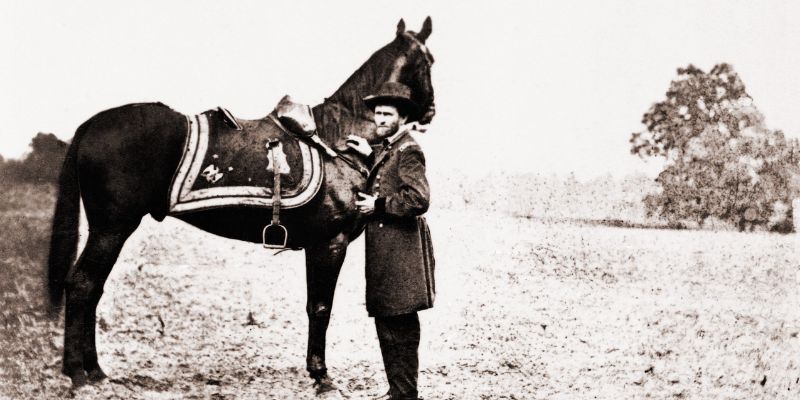 Union general Ulysses S. Grant (1822-1885), standing alongside his war horse, Cincinnati. June 4, 1864 - Grant's character stood out noticeably from his predecessors, proving highly effective for him